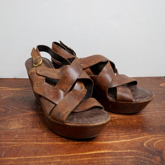 Born Shoes - Born Cataleen Leather Sandals with Wedge Heel